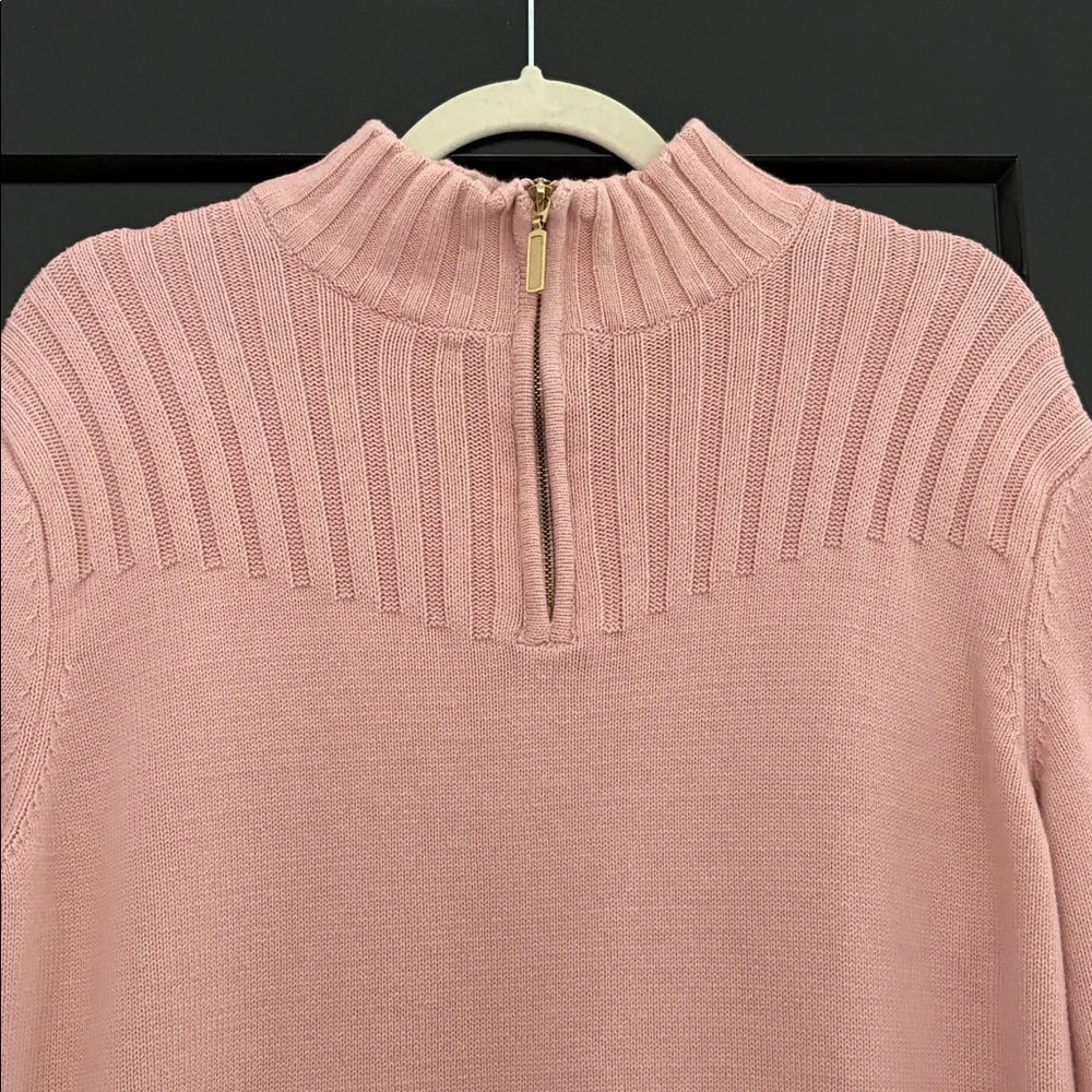 Karen Scott Soft Pink Cowl Neck Front Zip Sweater. 100% Cotton. Size XL